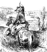 Baron M&uuml;nchausen lifting himself up from the swamp by his own hair